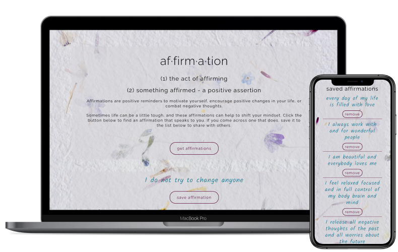 MacBook Pro and iPhone displaying Affirmation website on screen