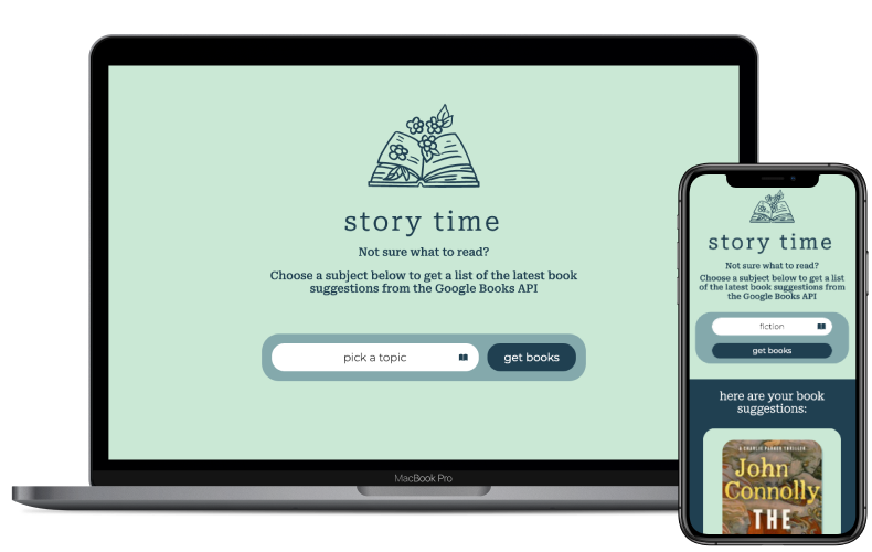 MacBook Pro and iPhone displaying Storytime website on screen